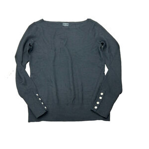 Talbots Womens Black Sparkly Buttons Pure Merino Wool Long Sleeve Sweater Size P